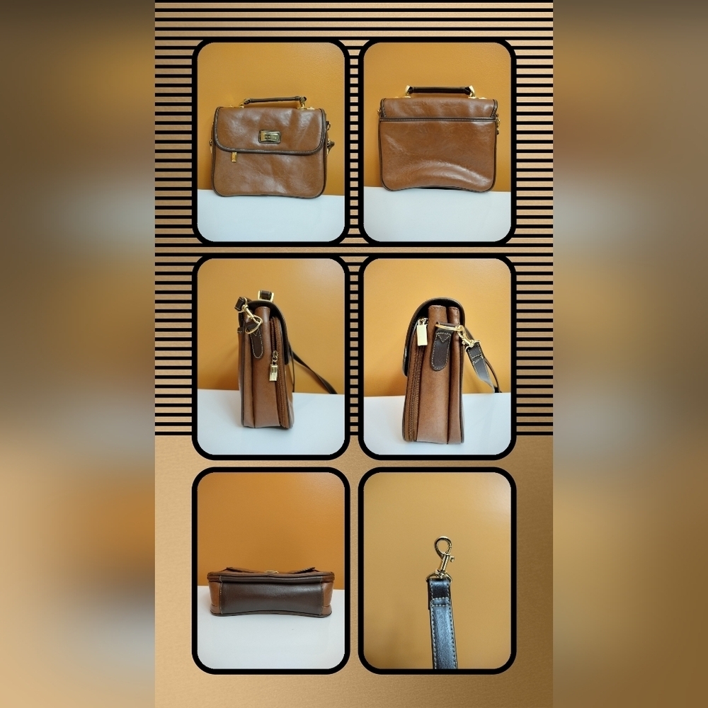 Vintage Capezio Brown Faux Leather Mini Briefcase Satchel Crossbody Handbag VTG - Picture 6 of 16